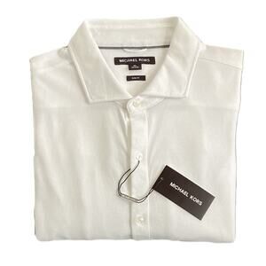 Michael Kors Dress Shirt Men's XL Slim Fit Long Sleeve Stretch White Knit NEW